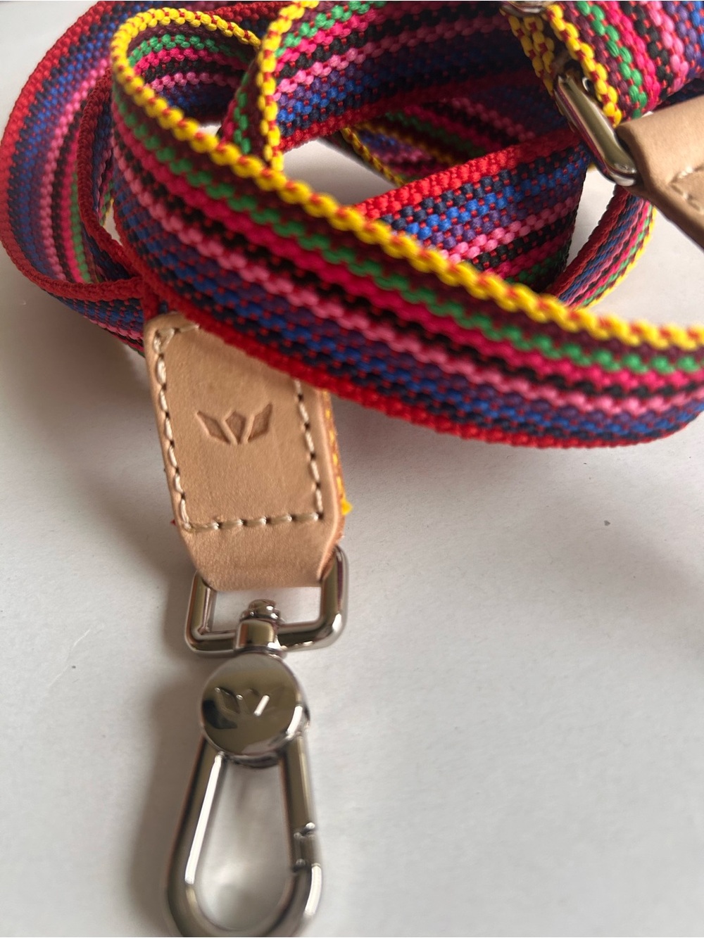Consuela Rainbow Striped Adjustable Crossbody Strap with Tan Leather Ends - Picture 3 of 7